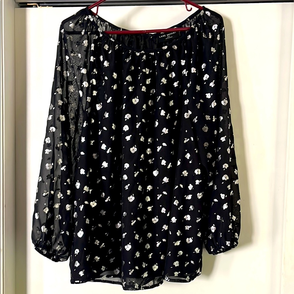 Black and Silver Flower Elegant Peasant Blouse Top